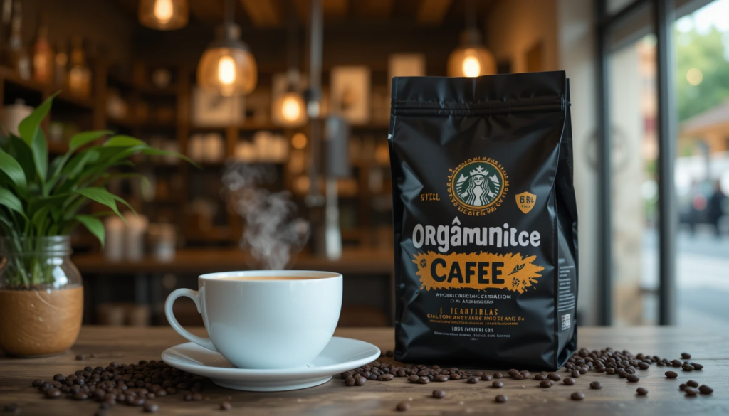"Granos de café orgánico recién tostados, de cultivo sostenible, con un aroma intenso y un sabor puro para los amantes del buen café."